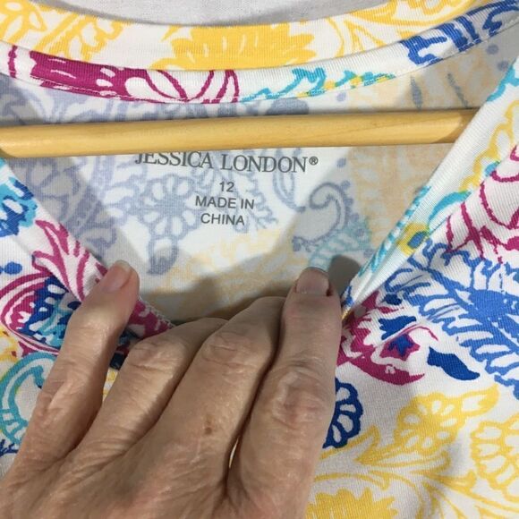 Jessica London NWT multi colored 3/4 length sleeves white with many patterns - Picture 7 of 9
